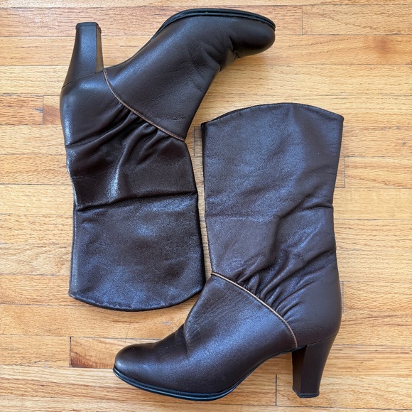 Vintage 80s Sleek mid-calf heeled boots in rich chocolates brown 🤎 - Picture 1 of 9